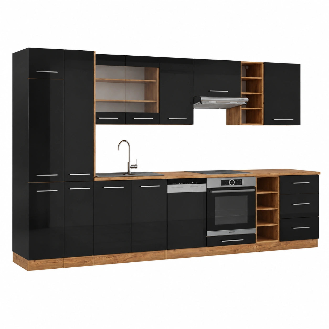 Cucina componibile Vicco Fame-Line 355 cm in Antracite e Rovere Oro