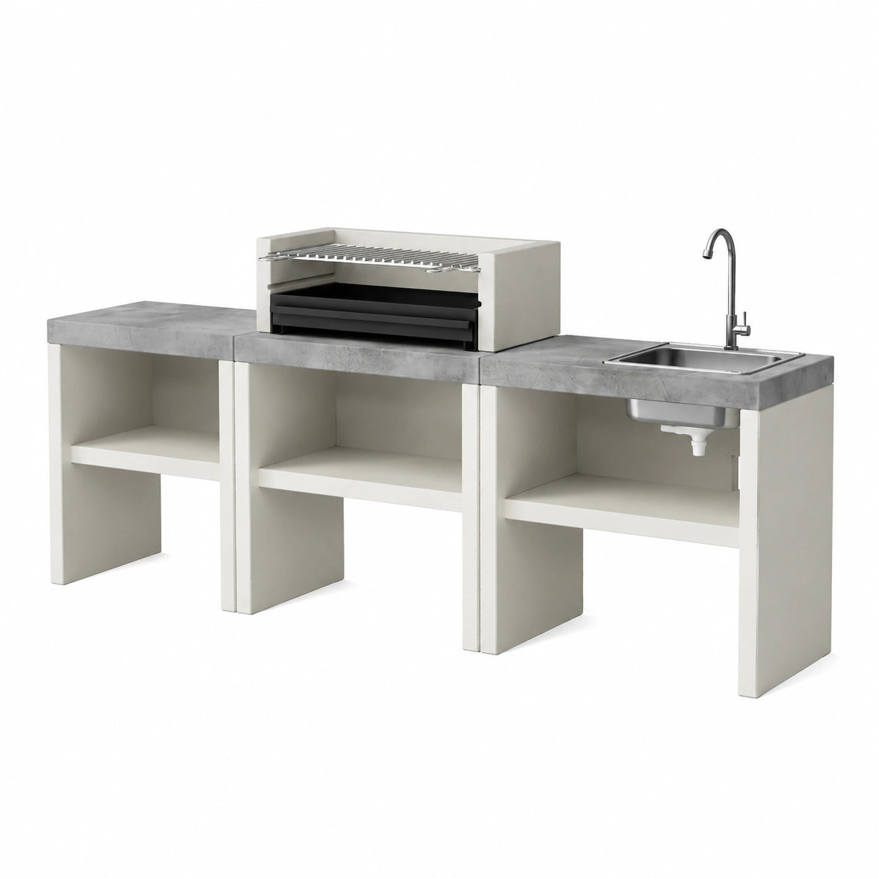 TUOZI - Set Barbecue Modulabile 70x33 cm con Griglia Nichelata, Cucina da Esterno a 6 Piani