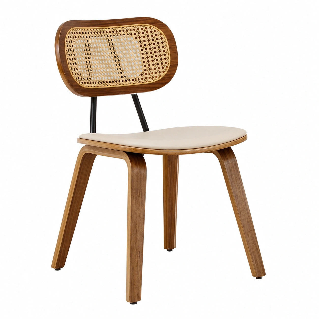 Set di 2 Sedie in Rattan con Gambe in Legno Massello