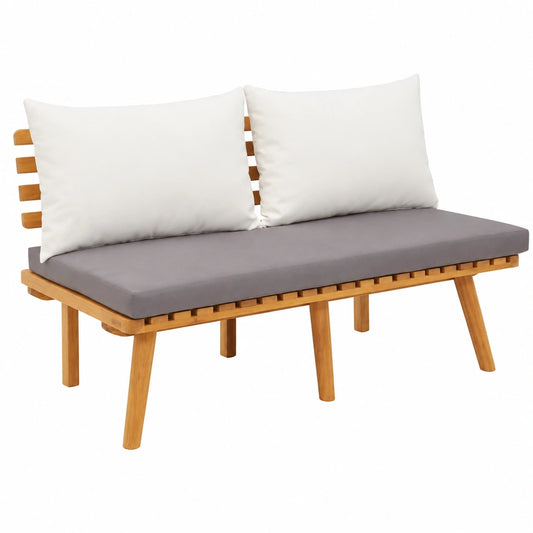 Panca da giardino in legno di acacia con cuscino confortevole, 115 cm