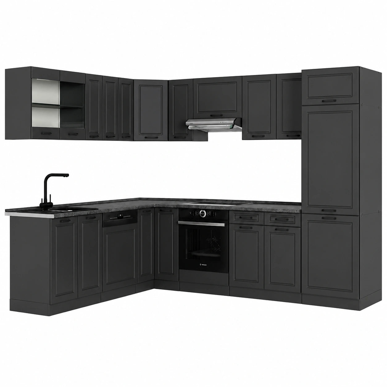 Cucina Angolare Completa Vicco R-Line in Antracite, 287x60 cm, Espandibile con Moduli Aggiuntivi