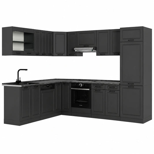 Cucina Angolare Completa Vicco R-Line in Antracite, 287x60 cm, Espandibile con Moduli Aggiuntivi