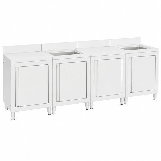 Carrello da Cucina in Acciaio Inossidabile con Lavello e Scolapiatti, 240x60x96 cm, per Ristoranti, Hotel e Uso Domestico