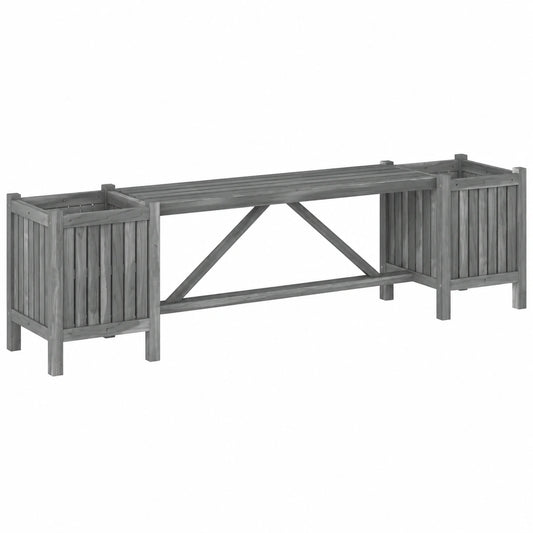 Panchina da giardino in legno di acacia massello con vasi integrati, grigio resistente alle intemperie