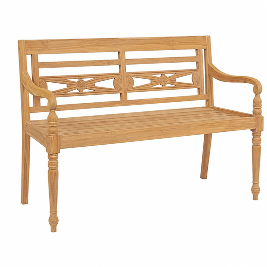 Panca da giardino in teak con cuscino grigio, 120 cm