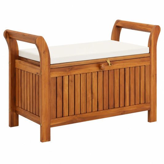 Panca da Giardino in Acacia con Vano Contenitore e Cuscino, 91 cm