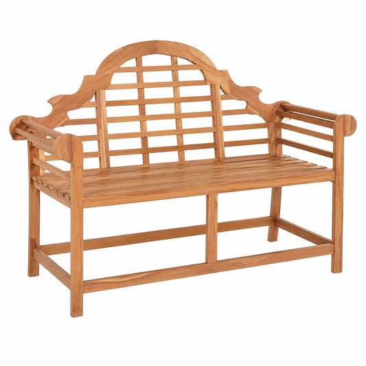 Panca da giardino in teak massello con schienale e braccioli, 127x58,5x92,5 cm, resistente alle intemperie
