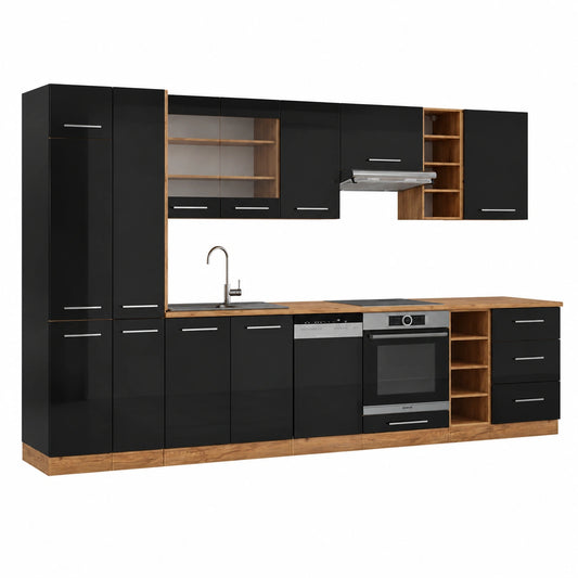 Cucina componibile Vicco Fame-Line 355 cm in Antracite e Rovere Oro