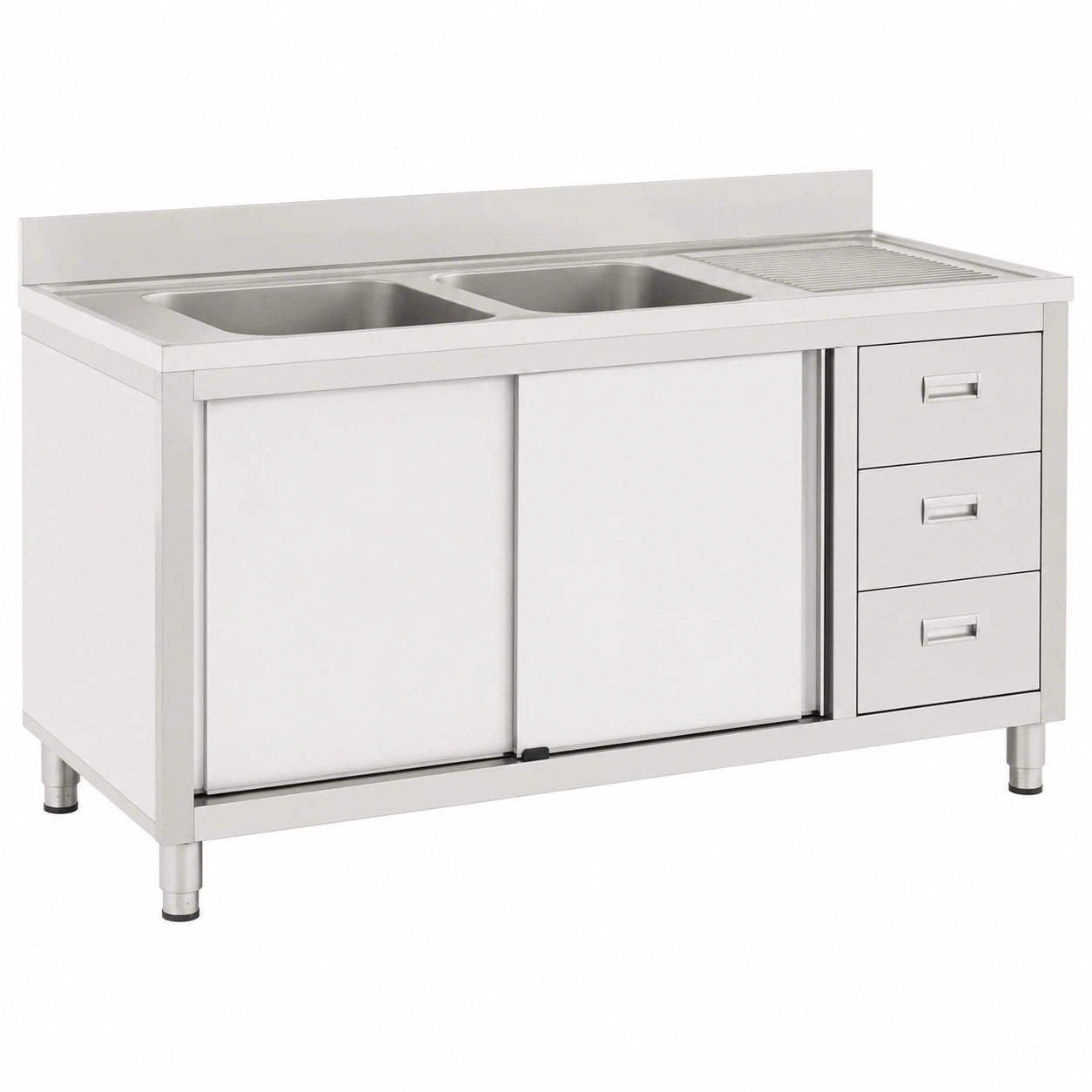 Lavello Professionale in Acciaio Inox con Armadietto - 2 Vasche 400x400 mm