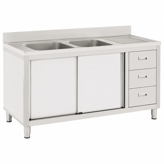 Lavello Professionale in Acciaio Inox con Armadietto - 2 Vasche 400x400 mm