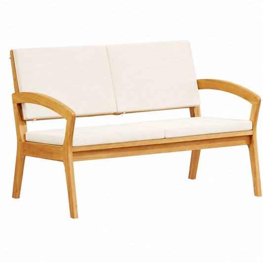 Set da 2 panche in legno d'acacia con cuscini per giardino e terrazza