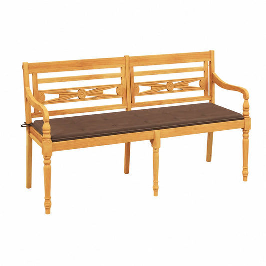 Batavia - Panchina da giardino in teak con cuscino tortora 150 cm per terrazza