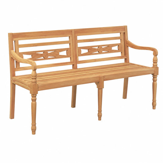Panca da Giardino in Teak Massello 150 cm con Braccioli e Intagli Artistici