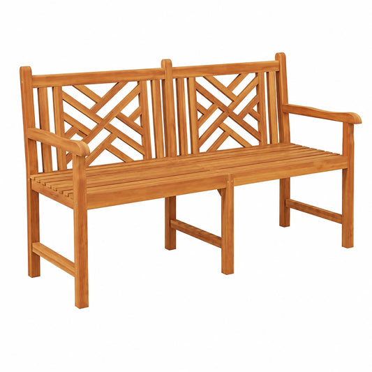 Panca da giardino in teak massello 150 cm con schienale e braccioli, resistente agli agenti atmosferici
