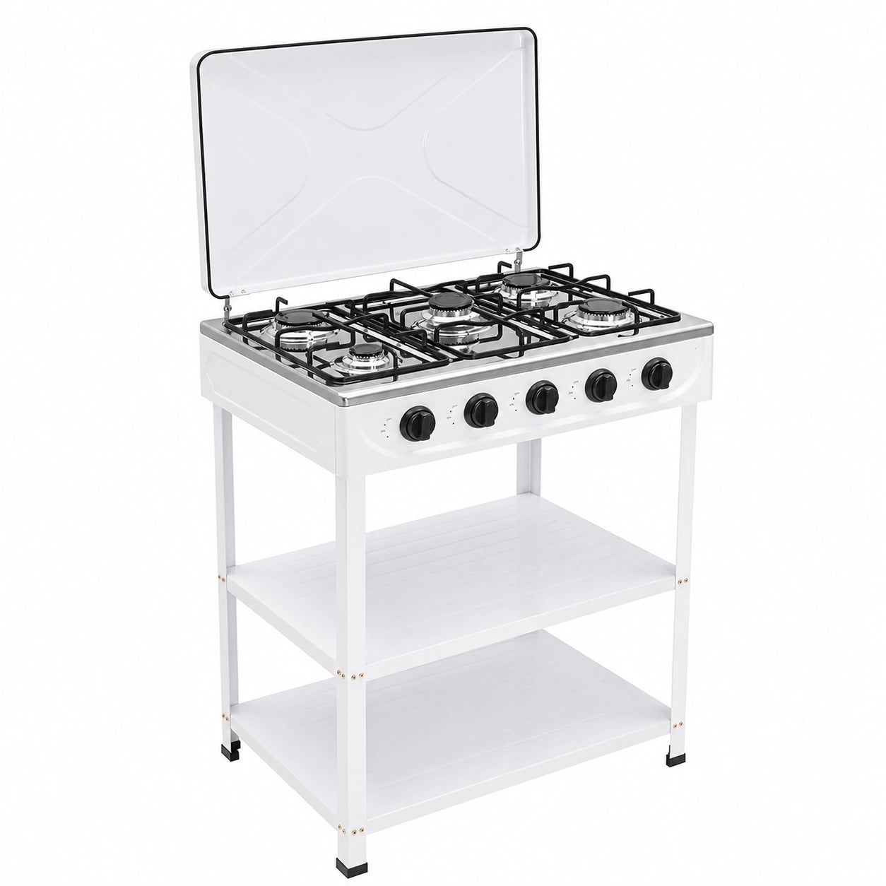 OUKANING Piano Cottura a Gas 5 Fuochi, 2,5 kW, Portatile con Manopole e Piedini Antiscivolo, Compatibile NG/LPG per Uso Esterno