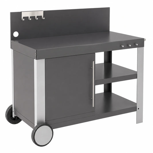 Carrello da Giardino Premium con Piano di Lavoro per Barbecue, Nero/Grigio