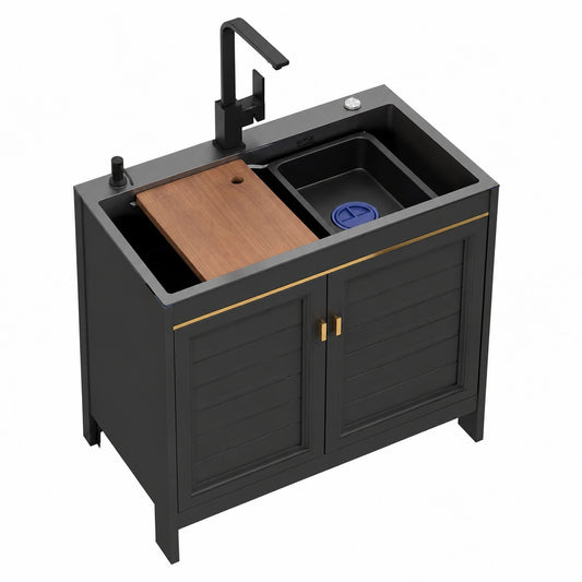 Lavello in Acciaio Inossidabile con Mobile Integrato, Ideale per Cucina, Garage, Ristoranti e Lavanderie, 60x45 cm