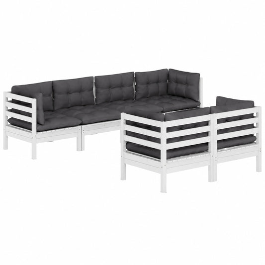 Set giardino modulare in legno massiccio resistente, bianco e antracite