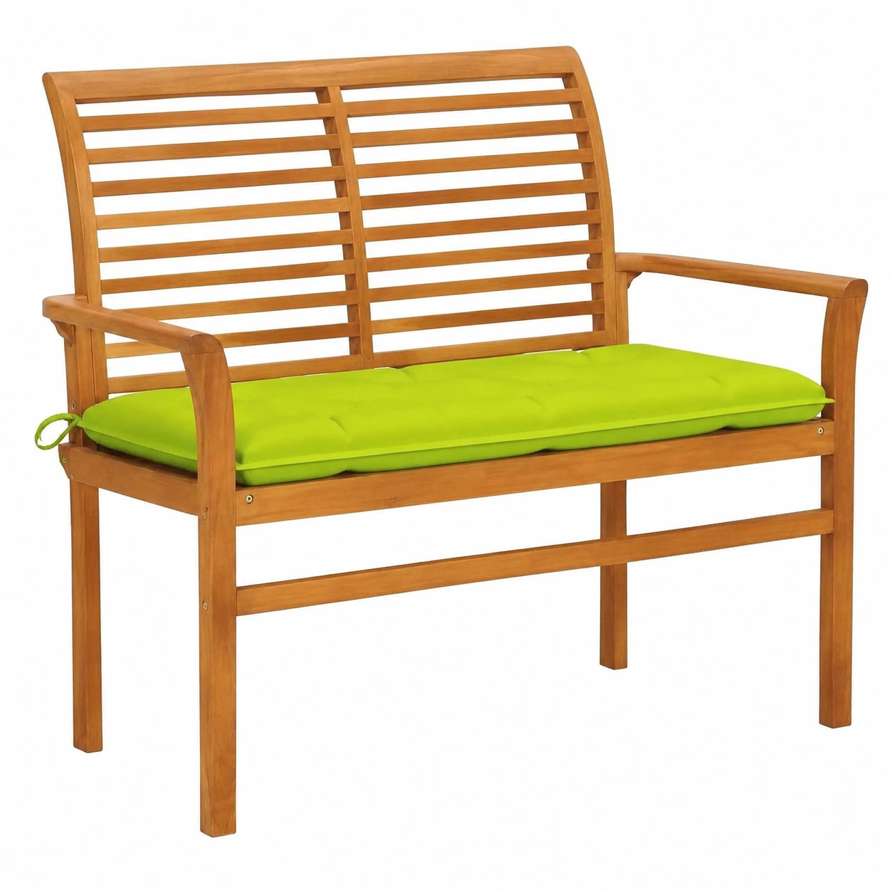Panca esterna in teak massello con cuscino verde, resistente e adatta a tutte le stagioni, 112 cm
