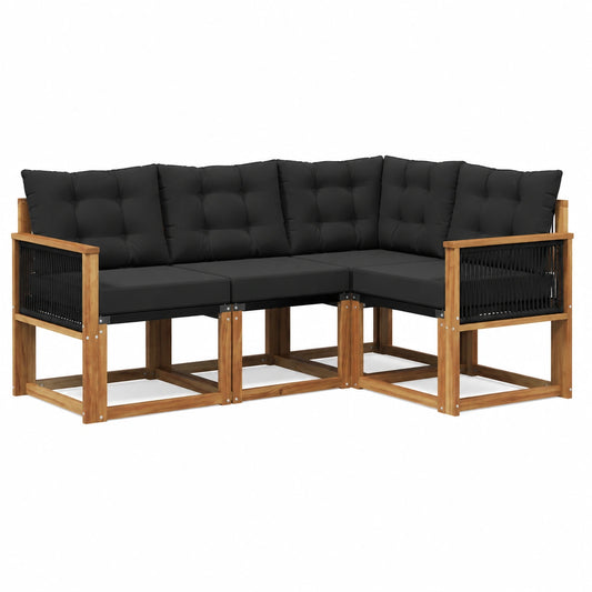 Set Divani da Giardino in Acacia con Cuscini Resistente alle Intemperie, 4 Pezzi
